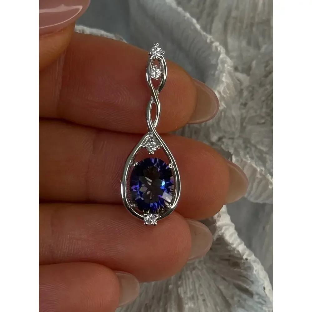 925 Sterling Silver Mystic Topaz & Beryl Pendant Length 1.40 inch